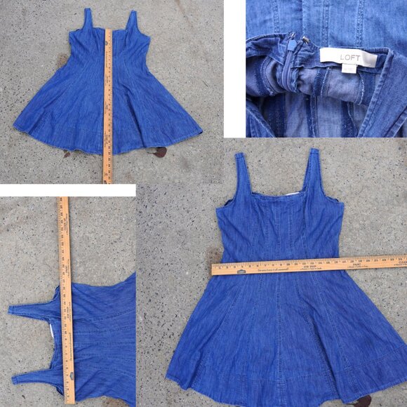 LOFT Chambray Seamed Mini Flare Dress 10 Square Neck - Picture 14 of 15